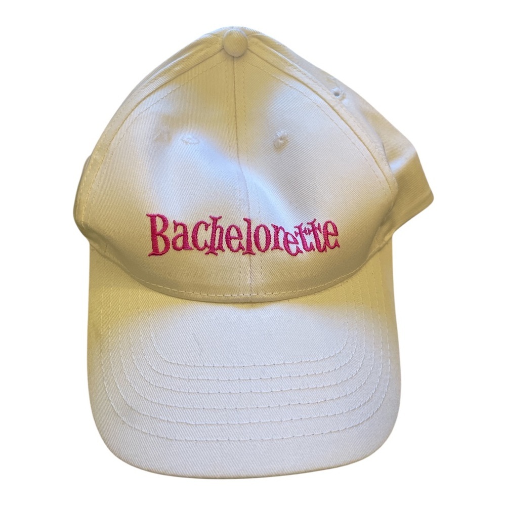 White Bachelorette Cap with Pink Embroidery